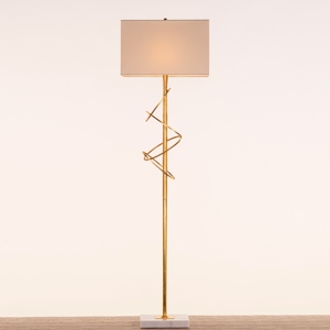 Gold Spiral Floor Lamp Modern Majestic Standing <b>Light</b> Luxury Helical Design Rectangular Fabric Shade Elegant Marble Base - Product Image 1