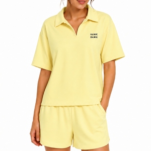Women's <b>Short</b> Sleeve Polo Shirt And <b>Shorts</b> Set Casual Summer <b>Lounge</b> Wear Breathable Loose Casual Summer Set Women Polo Shirt - Product Image 1
