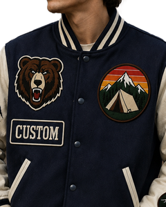 <b>Custom</b> Logo Men's Winter Fleece Wool Bomber Embroidery Patchwork Reversible Eco-Friendly Varsity <b>Jacket</b> - Product Image 4
