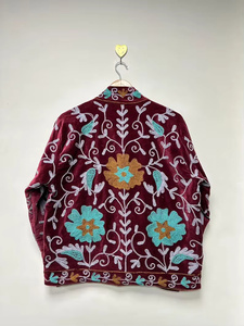 Velvet Suzani Bomber <b>Jacket</b> <b>Reversible</b> Hand Embroidered Boho Vintage Short Coat Free Size Ethnic Wear Floral Pattern Women - Product Image 2