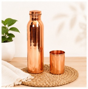 Ensemble de bouteilles d'eau en cuivre pur de qualité supérieure, fabriquées à la main, étanches, vaisselle ayurvédique pour les bienfaits santé et l'hydratation quotidienne - Product Image 5