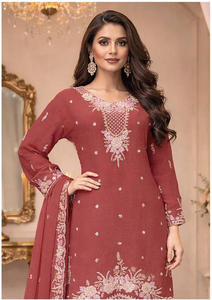 Salwar Kameez Rojo de Algodón para Mujer con Bordado, Corte Holgado, Largo hasta el Tobillo, Ropa Tradicional India y Pakistaní para Bodas - Product Image 4