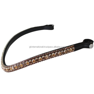 สายคาดหน้าผากม้าหนังแท้ 100% รูปทรงคลื่น ประดับคริสตัล 3 แถว สำหรับม้า - Product Image 2