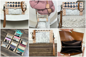Sac à bandoulière multifonctionnel personnalisé en cuir de vachette de haute qualité, sac à bandoulière à carreaux, pochette à main pour femme - Product Image 3