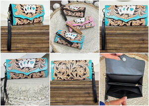 กระเป๋าคลัทช์หนังแท้ลายดอกไม้สำหรับผู้หญิง พร้อมช่องใส่บัตรเครดิต สายคล้องข้อมือถอดได้ ราคาโรงงาน - Product Image 3