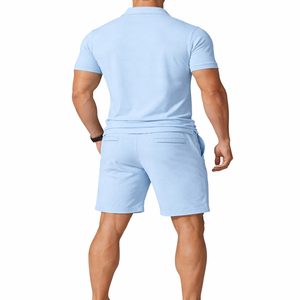 New Arrival 100% Cotton Breathable <b>Knitted</b> Solid Men's Summer Street Style Suits Two Piece Golf Polo Shirts and Shorts <b>Set</b> - Product Image 2