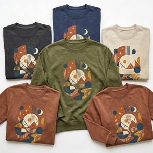 Sweat-shirt en molleton épais vert olive pour homme, imprimé graphique géométrique grue origami, épaules tombantes, style streetwear, col rond - Product Image 6