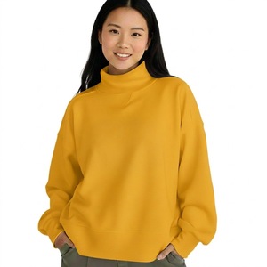 Pull oversize streetwear confortable et douillet pour femme, col montant, 100 % coton, matière épaisse, vêtement d'hiver - Product Image 1