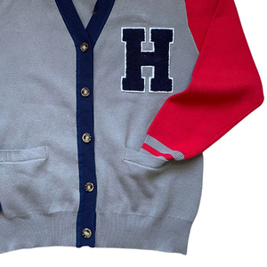 Cárdigan Gris con Cuello en V para Mujer, Manga Larga, Estilo Preppy, Logotipo de la Letra H, Bolsillos, Suéter de Punto 100% Acrílico, para Todas las Temporadas - Product Image 3