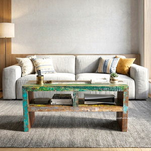 Mesa Consola de Madera de Teca Rústica, Ecológica, Hecha a Mano, Duradera, con Almacenamiento, para Sala de Estar, Entrada, Apartamento, Hotel, Mueble para el Hogar - Product Image 3