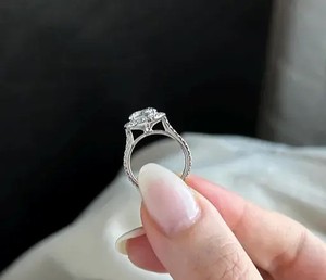 Elegant round halo <b>diamond</b> <b>ring</b> with brilliant pave band luxury engagement anniversary bridal jewelry handcrafted masterpiece - Product Image 4