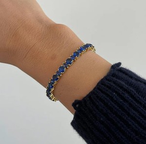 Lab Grown Blue Sapphire <b>Charm</b> Bracelet in 925 Sterling <b>Silver</b> Gold Plated Luxury Elegant September Birthstone Jewelry - Product Image 4
