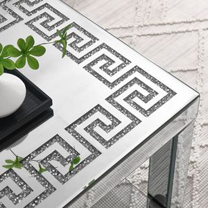 W 40\" X <b>D</b> 20\" X H 20\" Curved Border Carved Mirror Coffee <b>Table</b> with Silver Mirror Glass Top and Sparkling Diamond Edge Frame - Product Image 3