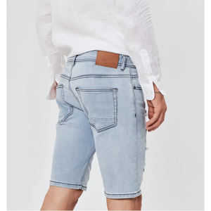 Shorts de Mezclilla Azul Claro para Hombre, Cintura Media, Desgastados, Transpirables, 100% Algodón, Lavado Claro, Estilo Casual Otoñal - Product Image 3