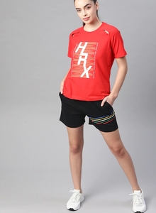 Women's <b>Black</b> Knitted Sport <b>Shorts</b> With Rainbow Stripes Elastic Waist Regular Fit Breathable Pocket Design - Product Image 3