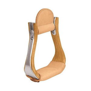 Cubierta de estribo de madera de roble con parte de acero inoxidable y cuero - Product Image 1