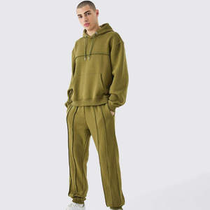 Custom Oversized Heavyweight Cotton Fleece Men Tracksuit <b>Set</b> Raw Seam Hoodie Jogger Pants Two Piece Winter Sweatsuits Men - Product Image 2