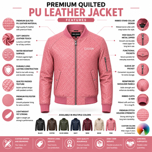 Premium Men's <b>Biker</b> PU Leather <b>Jacket</b> Custom Logo Fashion Outerwear Supplier Quilted Manufacturer Men's Stand Collar - Product Image 5
