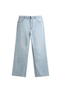 Jean en denim taille haute coupe droite délavé clair, en coton, style décontracté printemps, coupe régulière, tissu tissé mi-lourd - Product Image 2