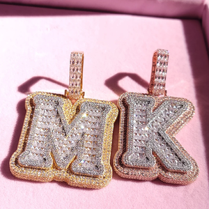 Bling Micro Pave Moissanite Baguette Letter K <b>Pendant</b> Hip Hop Jewelry Custom Alphabet Nameplate <b>Initial</b> Charm <b>Pendant</b> - Product Image 4