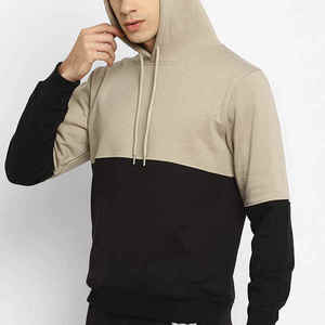 Sudadera con Capucha para Hombre, Color Beige y Negro, Estilo Casual, Manga Larga, Bolsillo Canguro, Ropa Urbana - Product Image 4