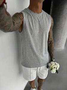 Débardeurs décontractés en tricot pour hommes, grandes tailles, pour l'entraînement, couleur unie, 100 % coton, séchage rapide, respirants, pour la plage et le sport, personnalisables - Product Image 4