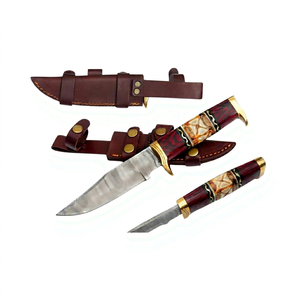 Cuchillo de caza hecho a mano DIY OEM de acero de Damasco con punta de gota, mango de asta y virola de latón, cuchillos personalizados - Product Image 1