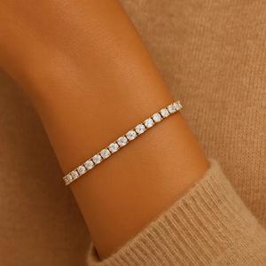 Luxury Moissanite Tennis <b>Bracelet</b> Gold Tone Minimal Round Cut Stones Elegant Slim Stackable Everyday Jewelry Piece - Product Image 4