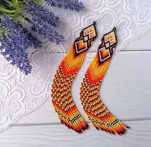 Pendientes de cuentas en OFERTA, pendientes largos color naranja, pendientes extra largos, pendientes con flecos, pendientes estilo boho PARA BODA, ANIVERSARIO - Product Image 1