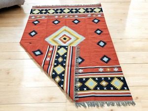 Tapis rectangulaire en laine acrylique à motifs géométriques, tissage plat moderne avec franges, tapis de salon fait main, lavable - Product Image 3