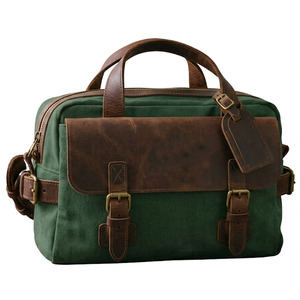 Green Canvas Briefcase with <b>Leather</b> Straps and Buckle Closure for <b>Men</b> Business <b>Travel</b> <b>Bag</b> Durable Classic Style - Product Image 1