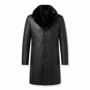 Manteau Trench en Similicuir pour Homme, Doublure Polaire Hiver, Longue Coupe au-dessus du Genou, Boutons Simples, Vêtement d'Extérieur Chaud et Tendance, Vente en Gros - Product Image 1
