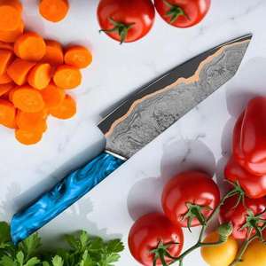 Couteau de cuisine professionnel en cuivre Damas de 8 pouces avec logo personnalisé, couteau Gyuto à pointe en K pour trancher, manche en bois, boîte cadeau – Vente en gros usine - Product Image 6