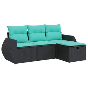 Ensemble de canapés de jardin en rotin PE noir avec pieds réglables, meubles d'extérieur confortables au design élégant - Product Image 2