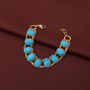Natural Turquoise Bohemian Brass 18K <b>Gold</b> Plated Handmade Chain & Link <b>Adjustable</b> Statement <b>Bracelet</b> for Women - Product Image 3