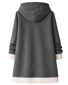 Sudadera con capucha larga con cremallera, color gris carbón, abrigo de invierno de forro polar para mujer, ropa exterior informal de gran tamaño con bolsillos, OEM personalizado - Product Image 2