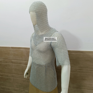 Camisa de malla de aluminio con capucha y manga corta, anillos entrelazados, disfraz medieval para recreación histórica y cosplay - Product Image 4