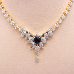 RAY FINE ORNATES <b>Ruby</b> Pink CZ <b>Necklace</b> Set Pear Shape Center Stone 22K Gold Plated Brass Vintage Bridal Wedding Indian Statement - Product Image 3