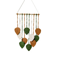 Décoration murale en macramé en forme de feuille, style bohème, feuillage rectangulaire, pour salon, chambre, décoration intérieure, fleurs en coton vert, marron, blanc
