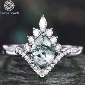 Charm Jewells Women's Silver Rose <b>Gold</b> <b>Cocktail</b> <b>Ring</b> Cushion Cut Moissanite Prong Setting Romantic Flower Design Engagement <b>Ring</b> - Product Image 5