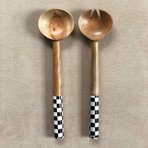 Natural Acacia Wood Disposable Sustainable Kitchen Utensils With Handle Print Tableware Salad Server spoon - Product Image 6