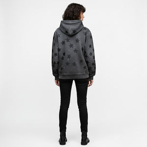 Sudadera con Capucha Oversize de Felpa Pesada con Apliques de Estrellas, Estilo Streetwear, Lavado Ácido y Efecto Desgastado, Personalizable al por Mayor para Hombre, Otoño-Invierno - Product Image 4