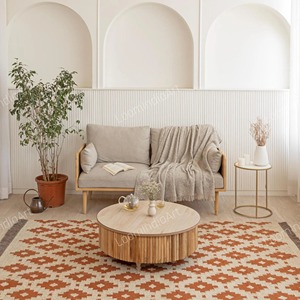 Tapis rectangulaire en laine et coton géométrique fait main, style bohème, tissage plat, décoration de salon, fabriqué en Inde - Product Image 5