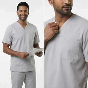Medical <b>Scrub</b> <b>Top</b> Plain Stretchy Men V-Neck <b>Scrub</b> Shirts Wholesale Doctor <b>Scrubs</b> Shirts Multi-Pocket Surgical <b>Scrub</b> <b>Top</b> - Product Image 5