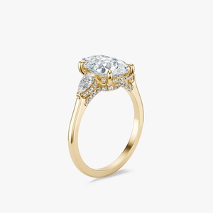 Bague à trois pierres en diamant de laboratoire brillant en forme de poire de 3 carats en or 14 carats, bijoux de créateur pour mariée - Product Image 2
