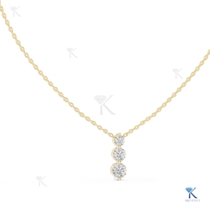 Collier pendentif de luxe en or massif 14K 18K avec 3 diamants de laboratoire taille brillant, bijou vertical pour femme - Product Image 1