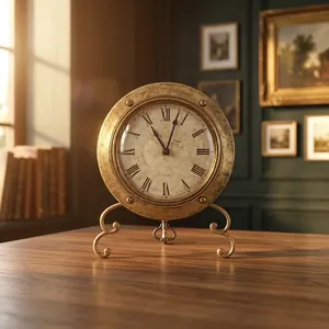 Reloj de Mesa Vintage de Latón Antiguo con Esfera de Números Romanos, Reloj de Escritorio Decorativo Marítimo, Reloj de Oficina Náutico Clásico - Product Image 6