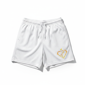 Pantalones Cortos Blancos de Malla 100% Poliéster, Secos y Cómodos, con Cintura Elástica y Cinta de Punto a Rayas - Product Image 1