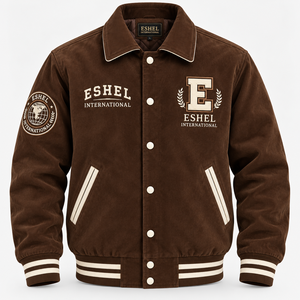 Chaqueta Varsity de Pana Marrón para Hombre, con Letras Bordadas, Cuello Camisero, Botones a Presión, Estilo Vintage, Precio Económico, OEM - Product Image 5