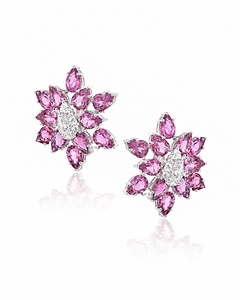 Pink Pear Cut <b>Moissanite</b> Floral Stud <b>Earrings</b> 10K 14K 18K Gold 925 935 Sterling Silver Luxury Fine Jewelry - Product Image 4